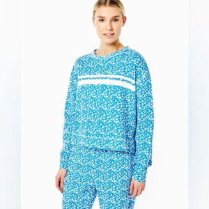 NWT ADDISON BAY Lombard Crewneck In Courtside Blue Floral Top XS